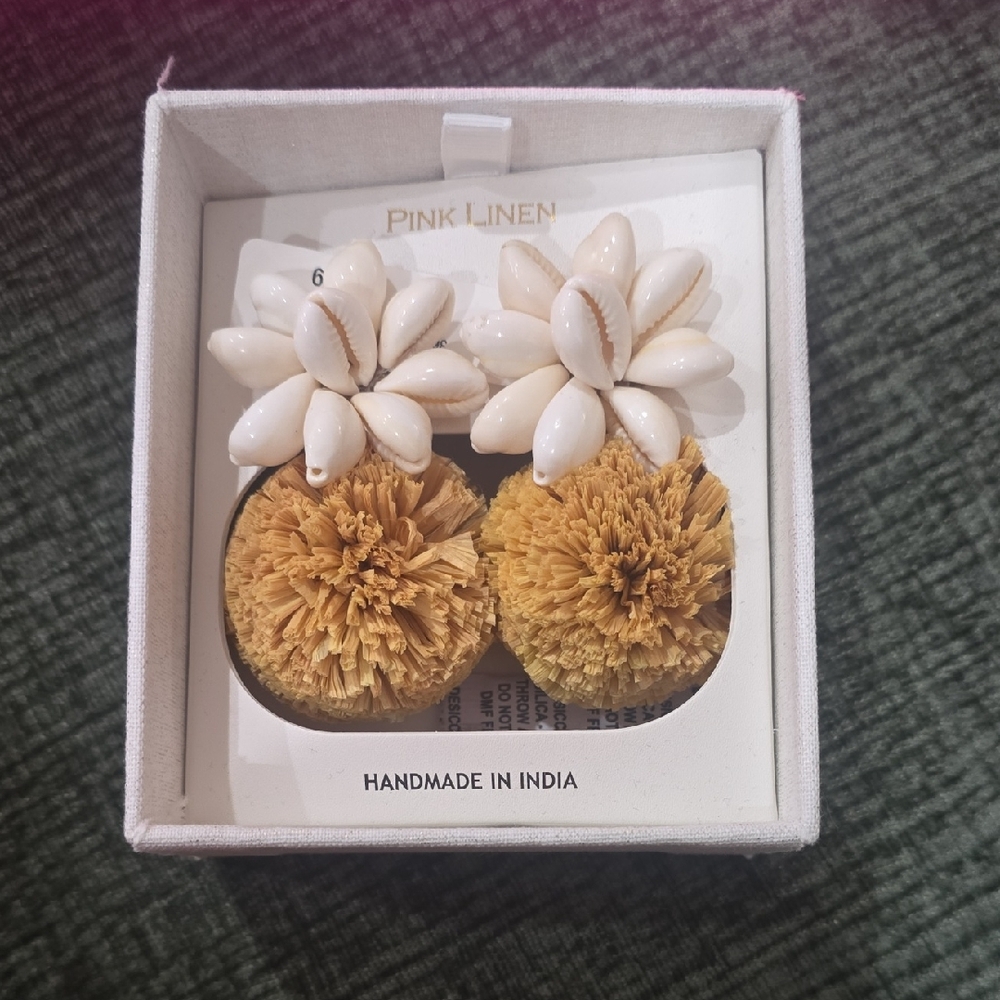 Pink Linen Cream and Gold Earrings